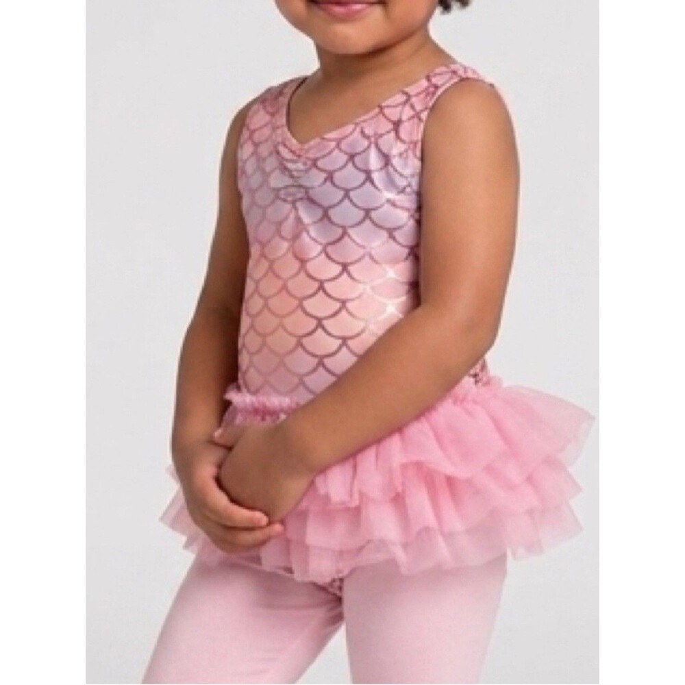Girls Bathing Suit-Mermaid Tutu Leotard with Gold Scales